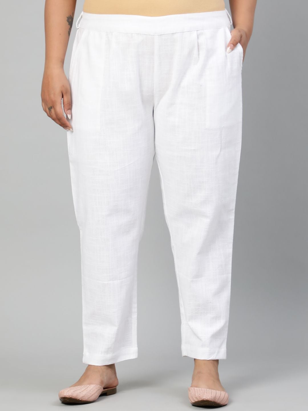 White Ethnic Wear Cotton Slub Pants - Wholesale Jaipur Kurti